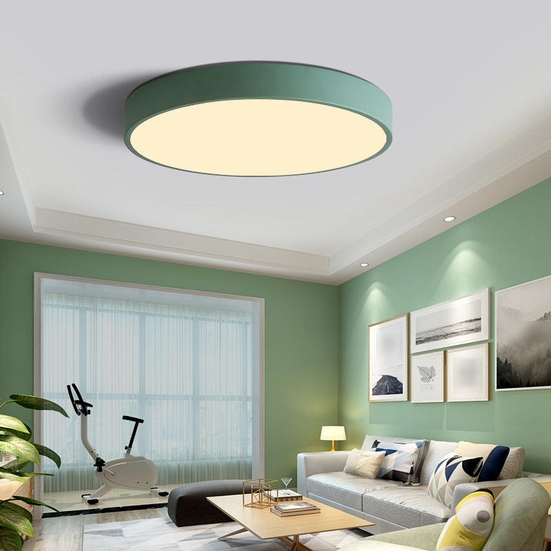 Macaron Style LED Ceiling Light Fixture Round Metallic Flush Light for Bedroom