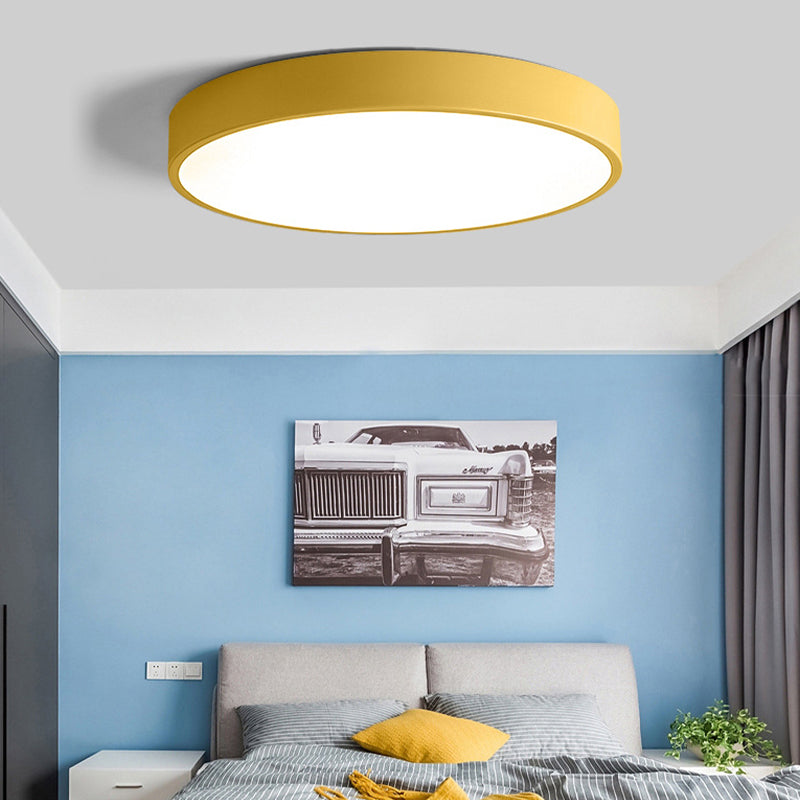 Macaron Style LED Ceiling Light Fixture Round Metallic Flush Light for Bedroom