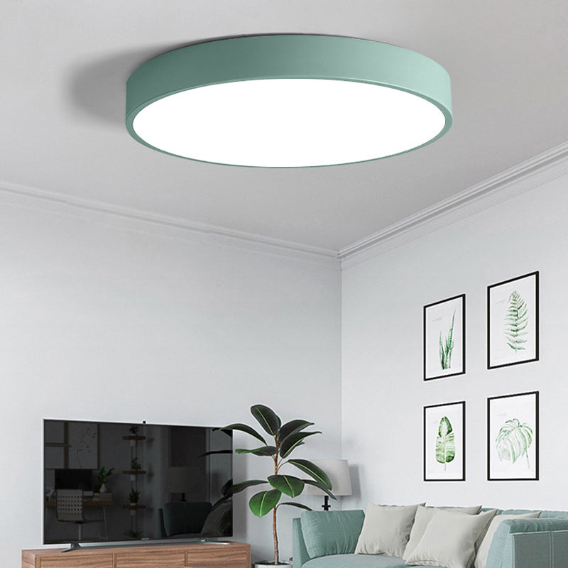 Macaron Style LED Ceiling Light Fixture Round Metallic Flush Light for Bedroom