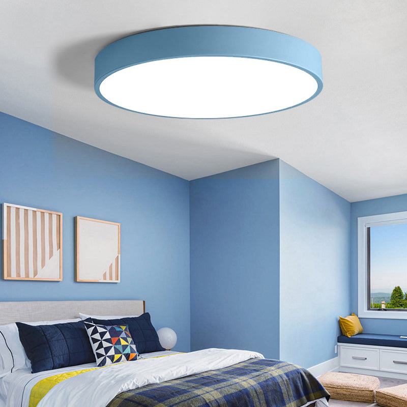 Macaron Style LED Ceiling Light Fixture Round Metallic Flush Light for Bedroom