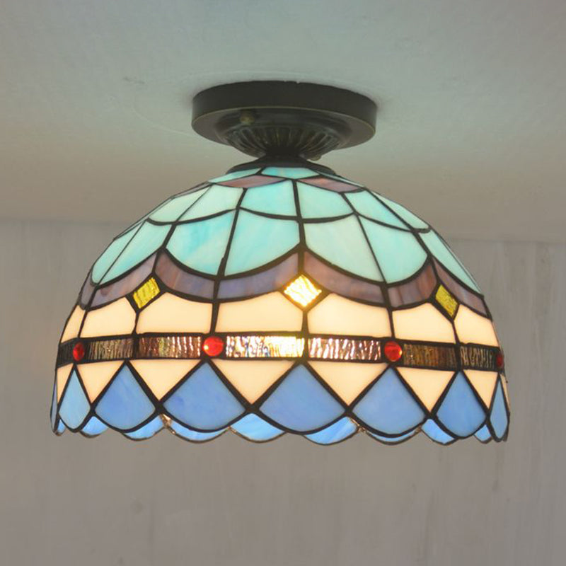 1 Light Bowl Ceiling Lamp Tiffany Style Glass Ceiling Lighting for Living Room