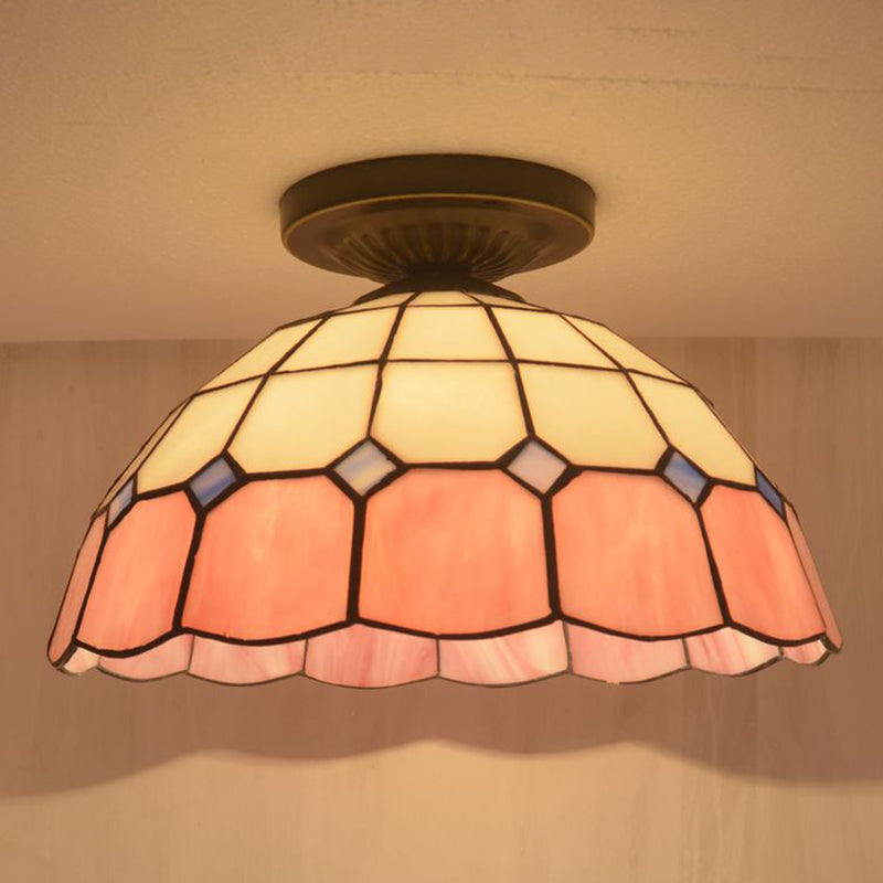 1 Light Bowl Ceiling Lamp Tiffany Style Glass Ceiling Lighting for Living Room