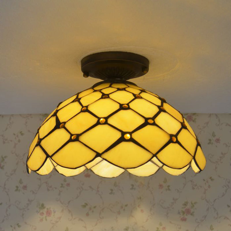 1 Light Bowl Ceiling Lamp Tiffany Style Glass Ceiling Lighting for Living Room