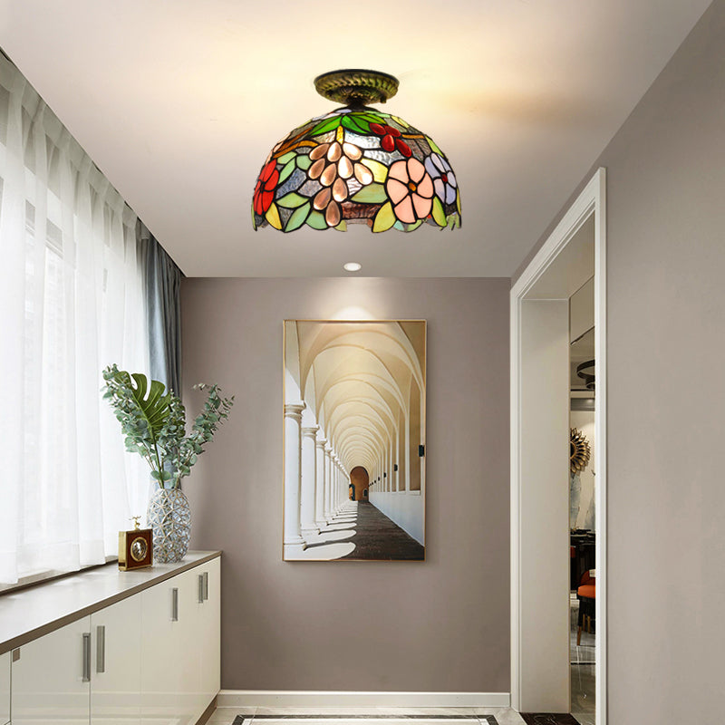 1 Light Bowl Ceiling Lamp Tiffany Style Glass Ceiling Lighting for Living Room