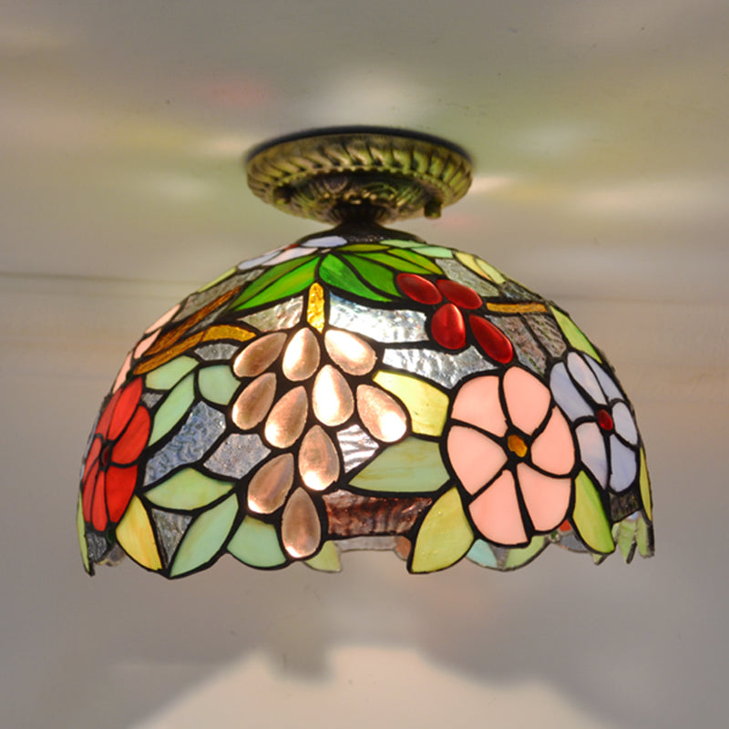 1 Light Bowl Ceiling Lamp Tiffany Style Glass Ceiling Lighting for Living Room