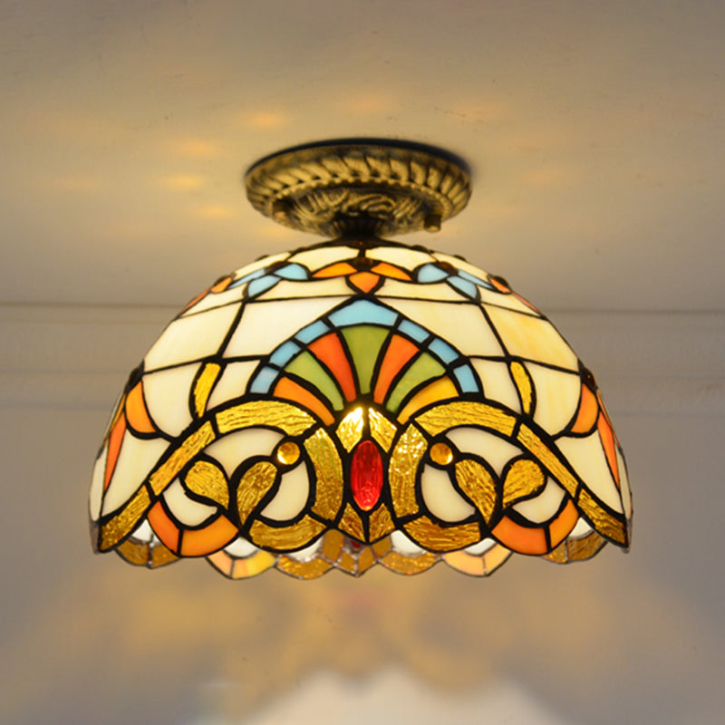 1 Light Bowl Ceiling Lamp Tiffany Style Glass Ceiling Lighting for Living Room