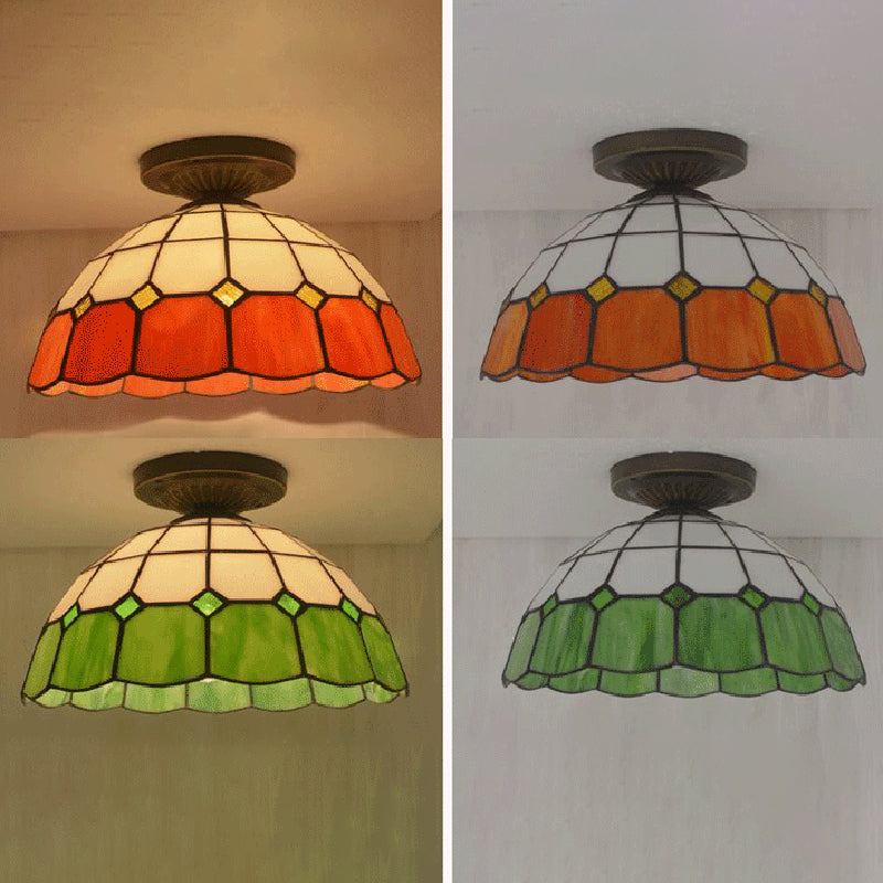 1 Light Bowl Ceiling Lamp Tiffany Style Glass Ceiling Lighting for Living Room