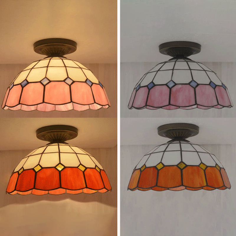 1 Light Bowl Ceiling Lamp Tiffany Style Glass Ceiling Lighting for Living Room