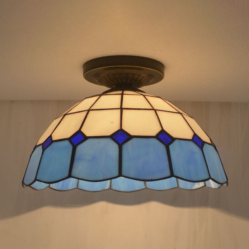 1 Light Bowl Ceiling Lamp Tiffany Style Glass Ceiling Lighting for Living Room