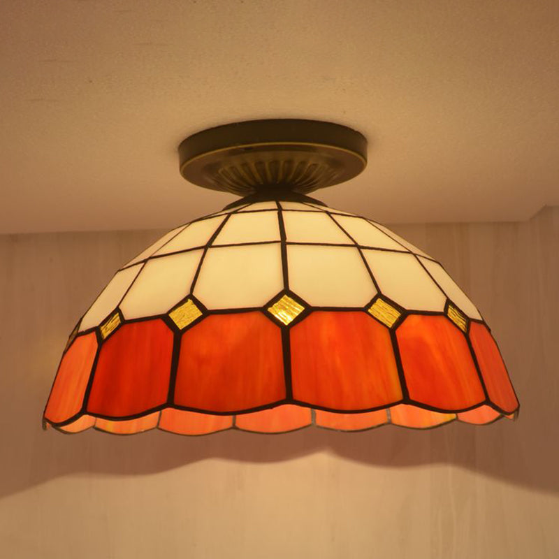 1 Light Bowl Ceiling Lamp Tiffany Style Glass Ceiling Lighting for Living Room