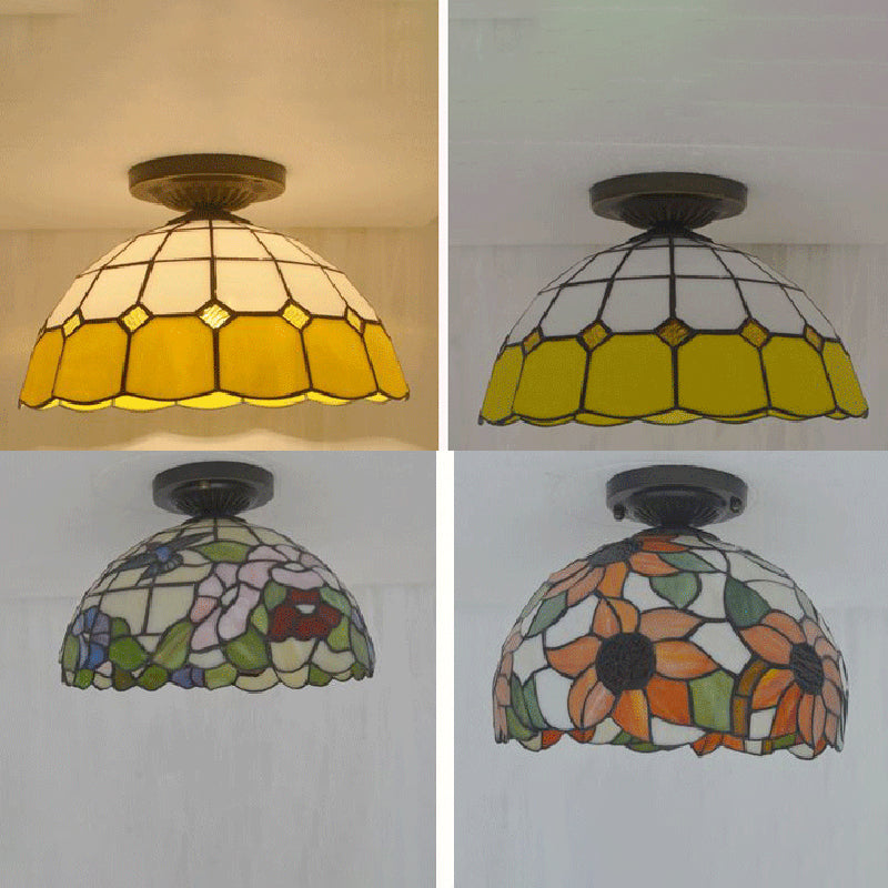 1 Light Bowl Ceiling Lamp Tiffany Style Glass Ceiling Lighting for Living Room