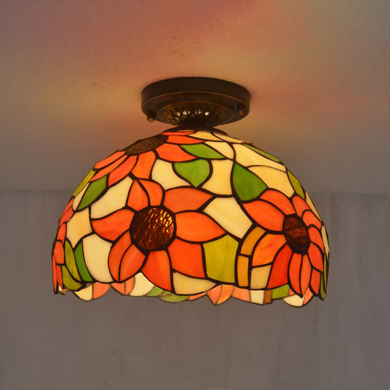 1 Light Bowl Ceiling Lamp Tiffany Style Glass Ceiling Lighting for Living Room