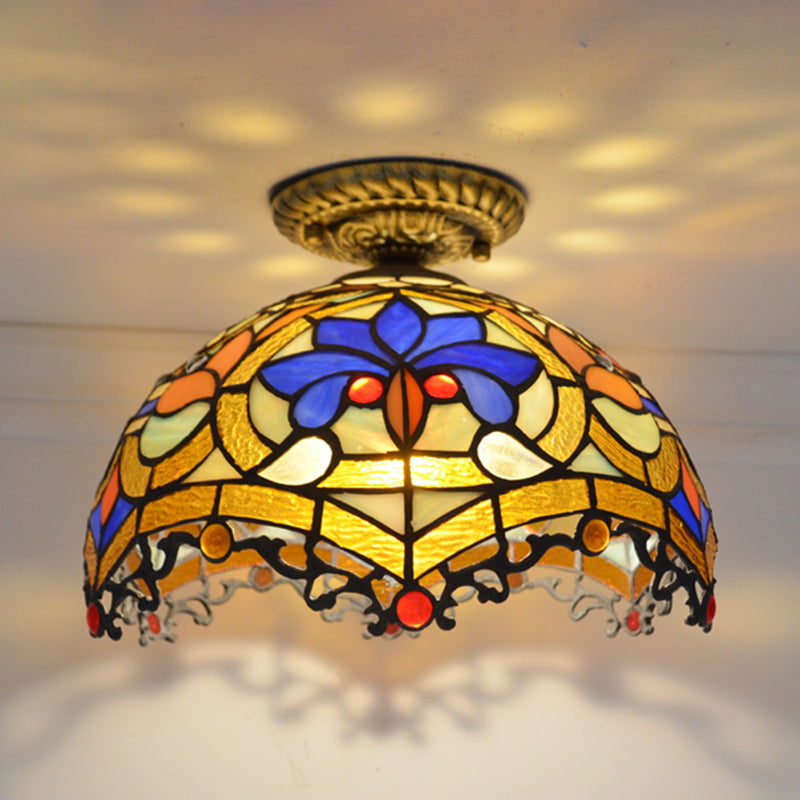 1 Light Bowl Ceiling Lamp Tiffany Style Glass Ceiling Lighting for Living Room