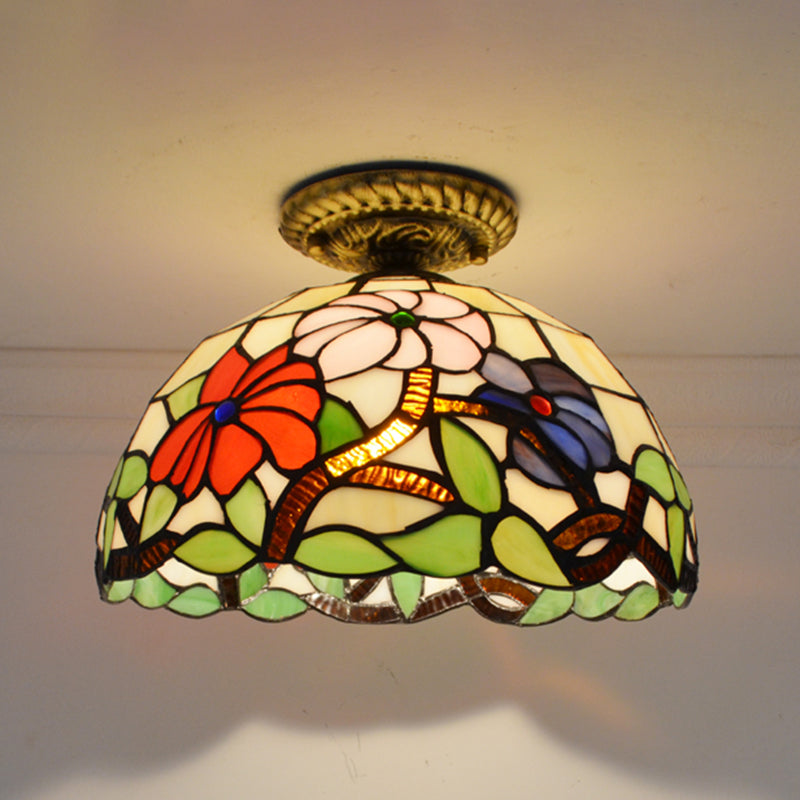 1 Light Bowl Ceiling Lamp Tiffany Style Glass Ceiling Lighting for Living Room