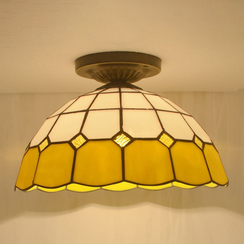 1 Light Bowl Ceiling Lamp Tiffany Style Glass Ceiling Lighting for Living Room