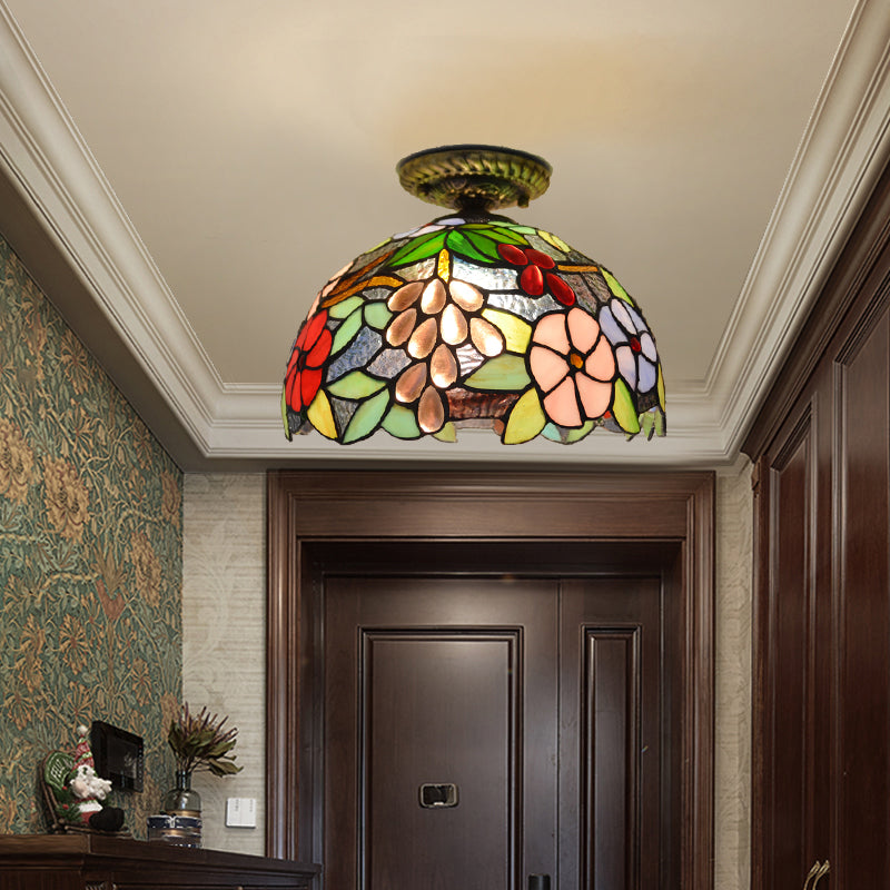 1 Light Bowl Ceiling Lamp Tiffany Style Glass Ceiling Lighting for Living Room