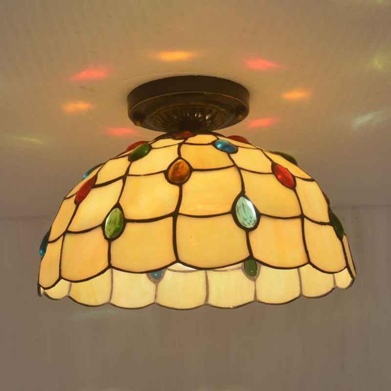 1 Light Bowl Ceiling Lamp Tiffany Style Glass Ceiling Lighting for Living Room