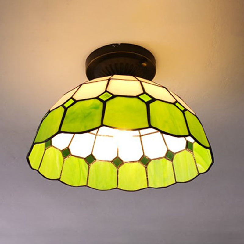 1 Light Bowl Ceiling Lamp Tiffany Style Glass Ceiling Lighting for Living Room