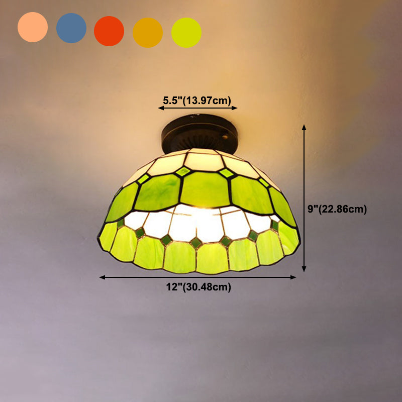 1 Light Bowl Ceiling Lamp Tiffany Style Glass Ceiling Lighting for Living Room