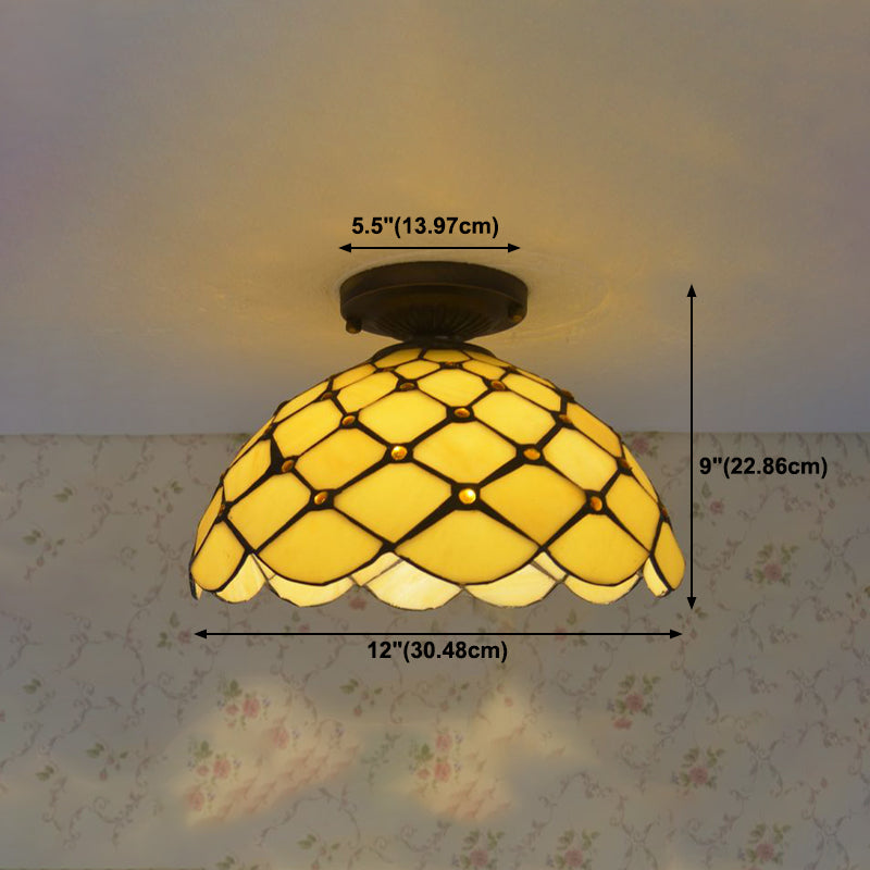 1 Light Bowl Ceiling Lamp Tiffany Style Glass Ceiling Lighting for Living Room