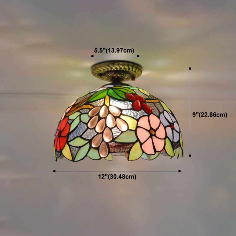 1 Light Bowl Ceiling Lamp Tiffany Style Glass Ceiling Lighting for Living Room