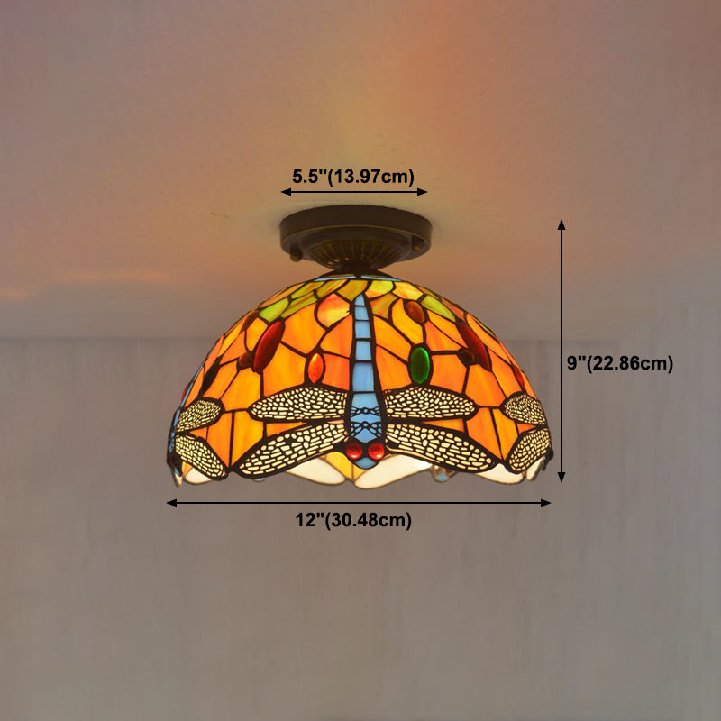 1 Light Bowl Ceiling Lamp Tiffany Style Glass Ceiling Lighting for Living Room