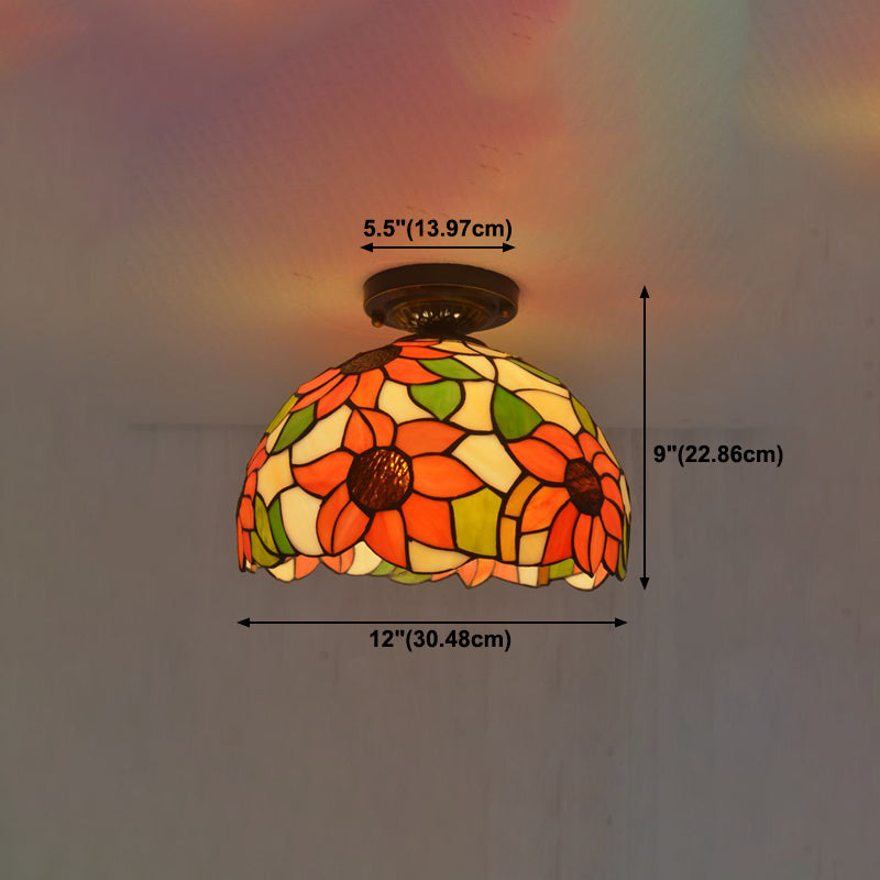 1 Light Bowl Ceiling Lamp Tiffany Style Glass Ceiling Lighting for Living Room