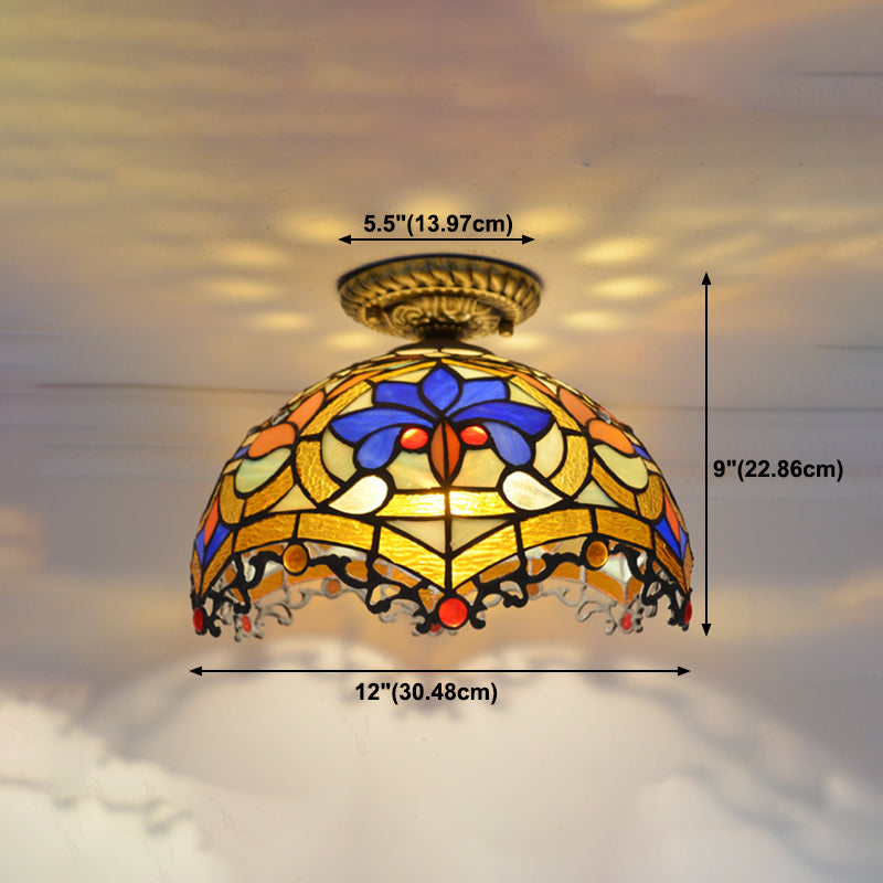 1 Light Bowl Ceiling Lamp Tiffany Style Glass Ceiling Lighting for Living Room