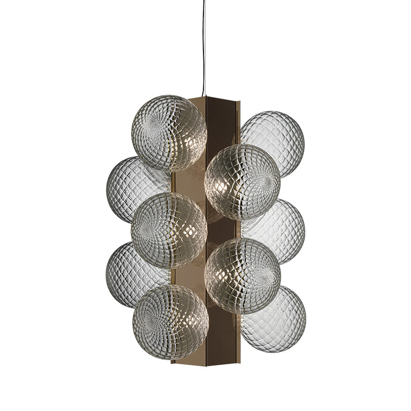 LED Bedside Pendant Modernist Brass Chandelier Light with Bubble Clear Lattice Glass Shade