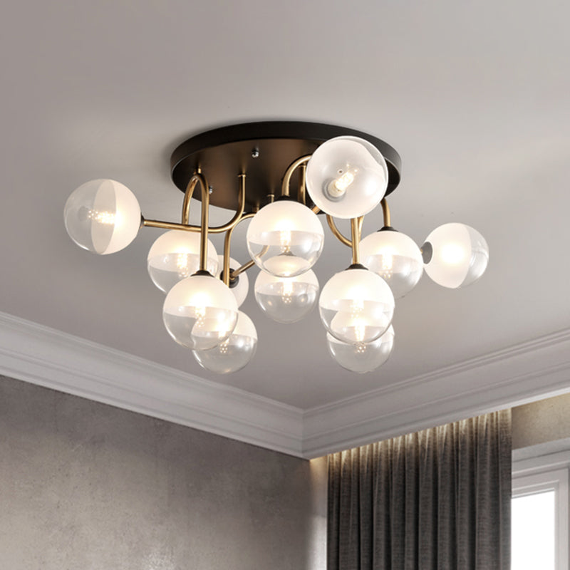 White Glass Globe Flush Lighting Modernist 12-Head Ceiling Flush Mount in Brass for Living Room