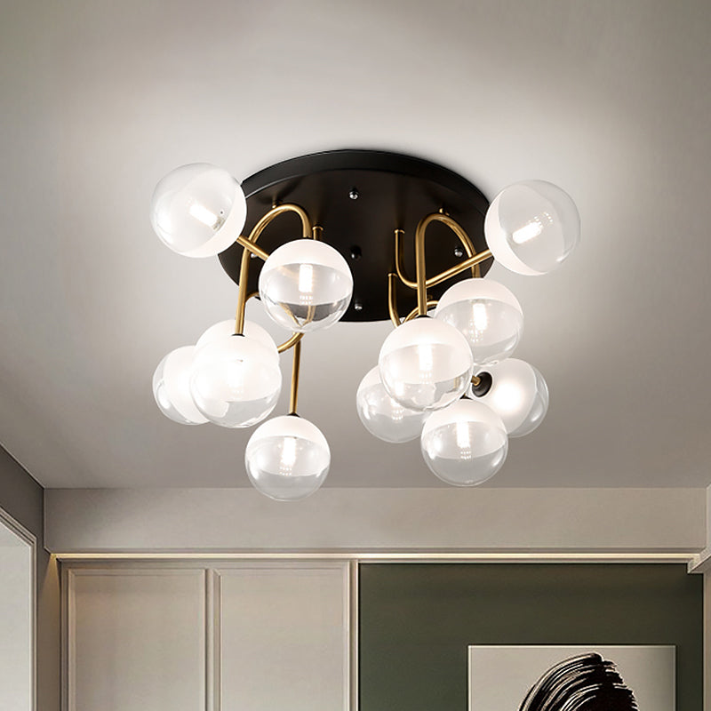 Witte glazen bol spoeling verlichting modernistische 12-head plafond spoeling in messing voor woonkamer