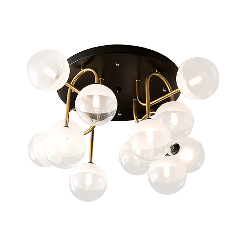 White Glass Globe Flush Lighting Modernist 12-Head Ceiling Flush Mount in Brass for Living Room