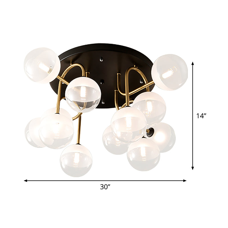 White Glass Globe Flush Lighting Modernist 12-Head Ceiling Flush Mount in Brass for Living Room