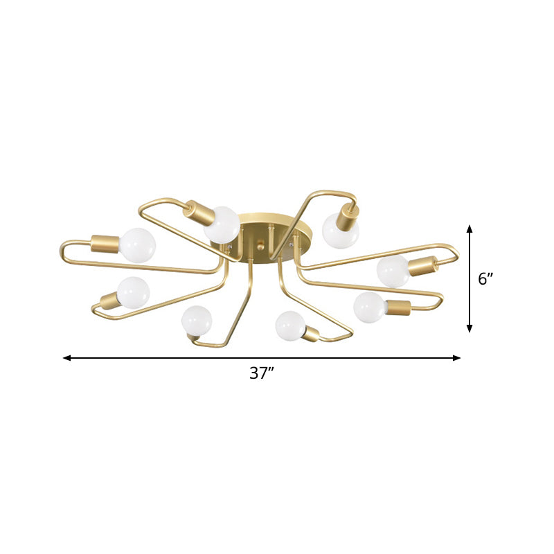 Minimalistische gedraaide arm semi -spoeling verlichting metalen 8 koppen woonkamer dicht bij plafondlamp in goud