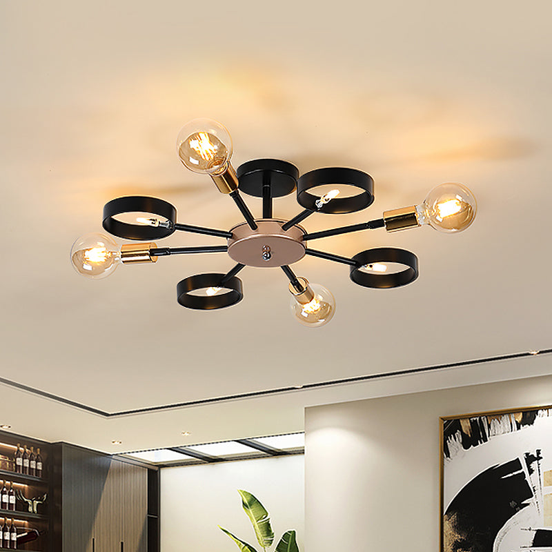 Sputnik Metal Flush Ceiling Light Post Modern 8 Heads Black LED Semi Flush Mount for Living Room