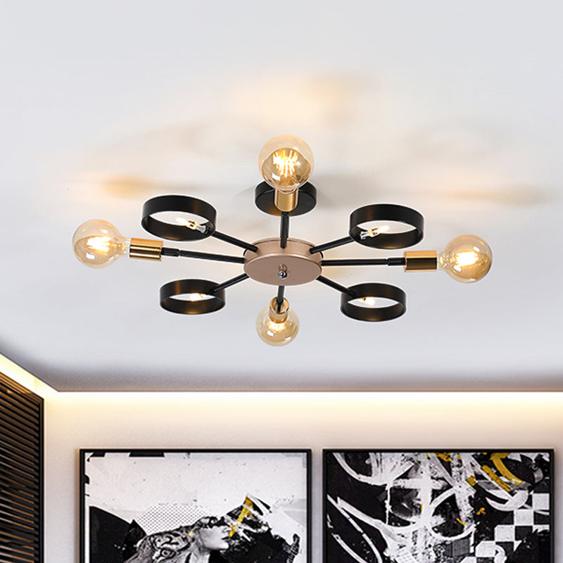 Sputnik Metal Flush Ceiling Light Post Modern 8 Heads Black LED Semi Flush Mount for Living Room