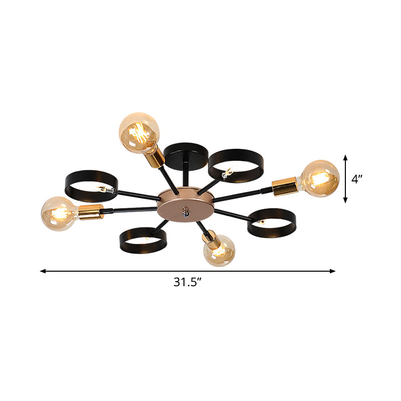 Sputnik Metal Flush Ceiling Light Post Modern 8 Heads Black LED Semi Flush Mount for Living Room