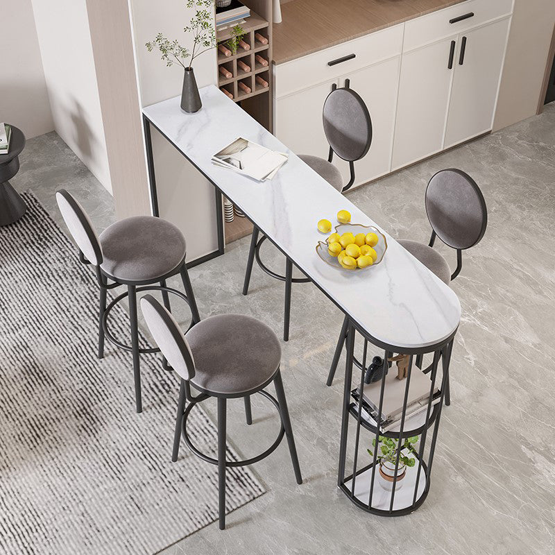 Stone and Metal Modern Cocktail Bar Table with Storage Indoor Counter Table