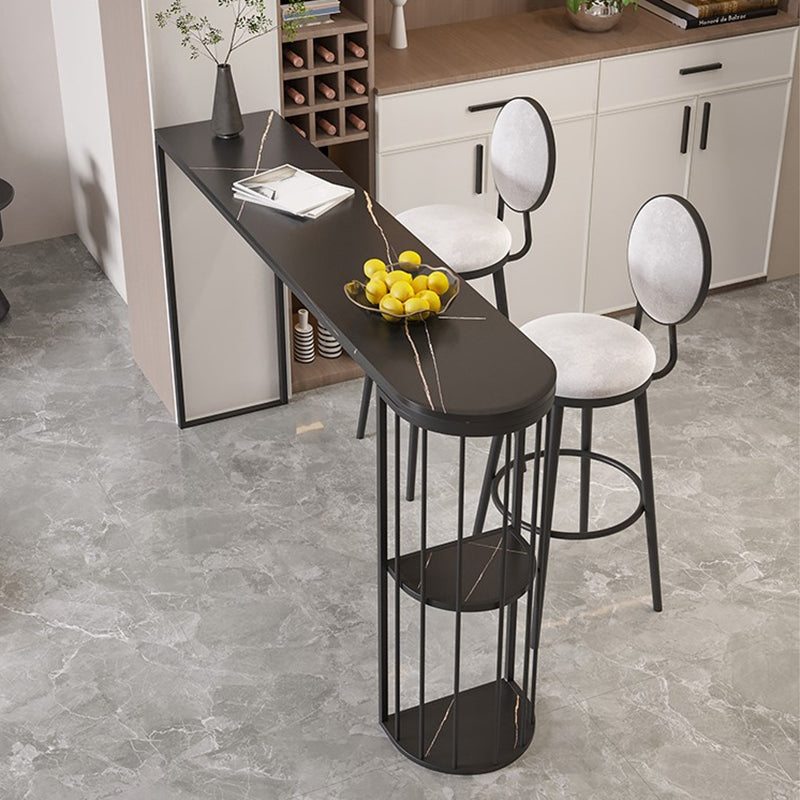 Stone and Metal Modern Cocktail Bar Table with Storage Indoor Counter Table