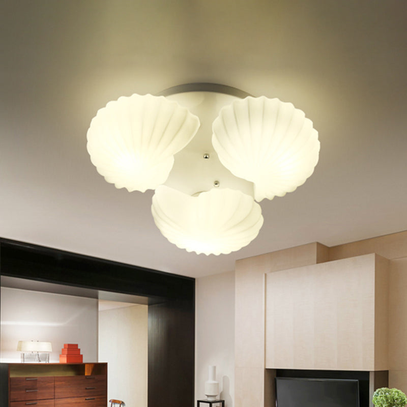 Shell Shape Bedroom Flush Mount White Glass 3/5/7 Lights Modernist Flush Ceiling Light Fixture