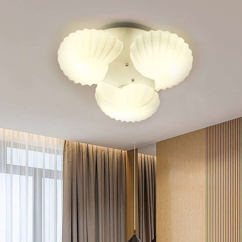 Shell Shape Bedroom Flush Mount White Glass 3/5/7 Lights Modernist Flush Ceiling Light Fixture