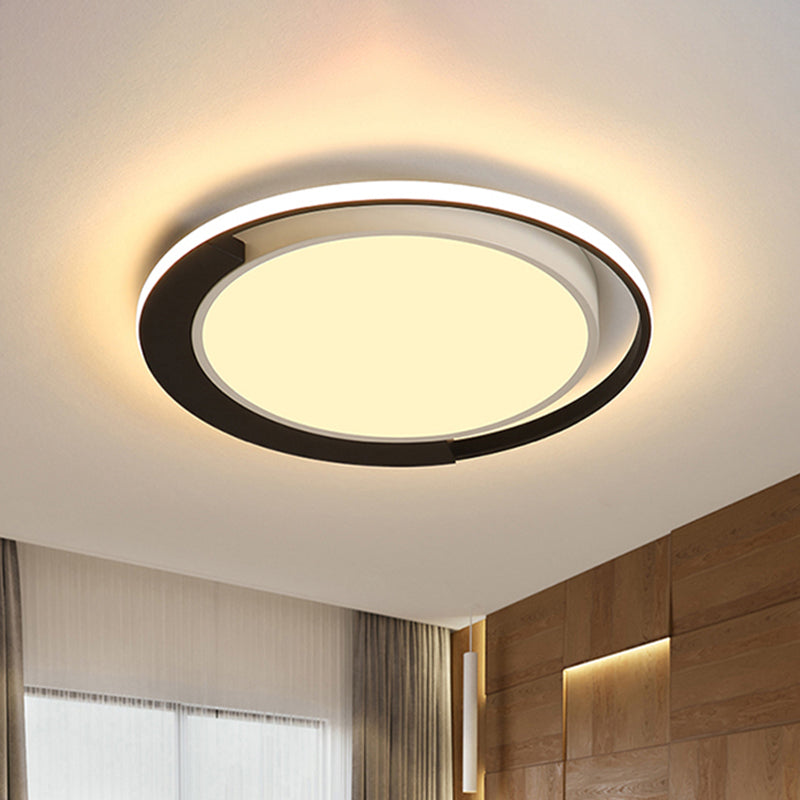 Black and White Round Flush Lighting Modern Led Acrylic Flush Ceiling Lamp Fixture with Recessed Diffuser in White/Warm Light, 16"/19.5" Wide