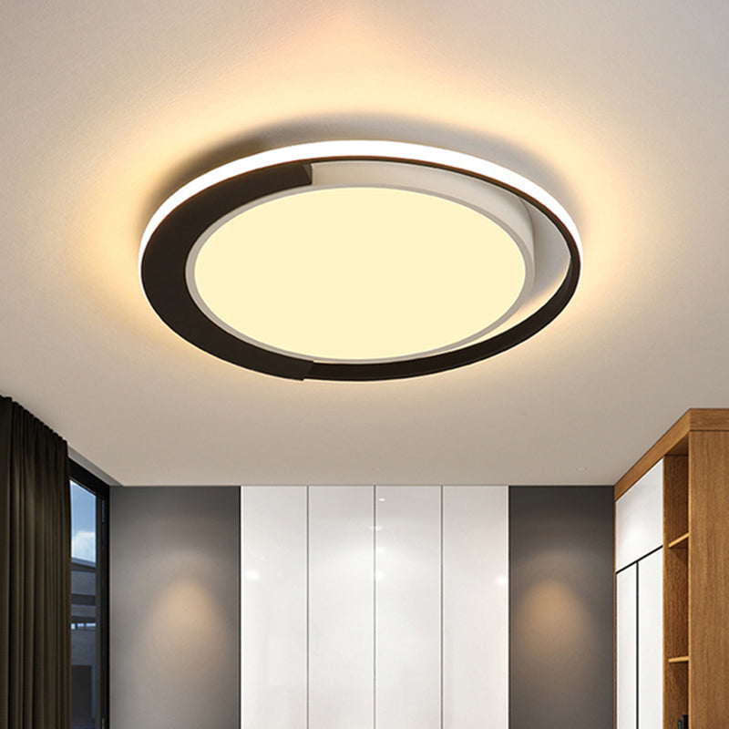 Black and White Round Flush Lighting Modern Led Acrylic Flush Ceiling Lamp Fixture with Recessed Diffuser in White/Warm Light, 16"/19.5" Wide