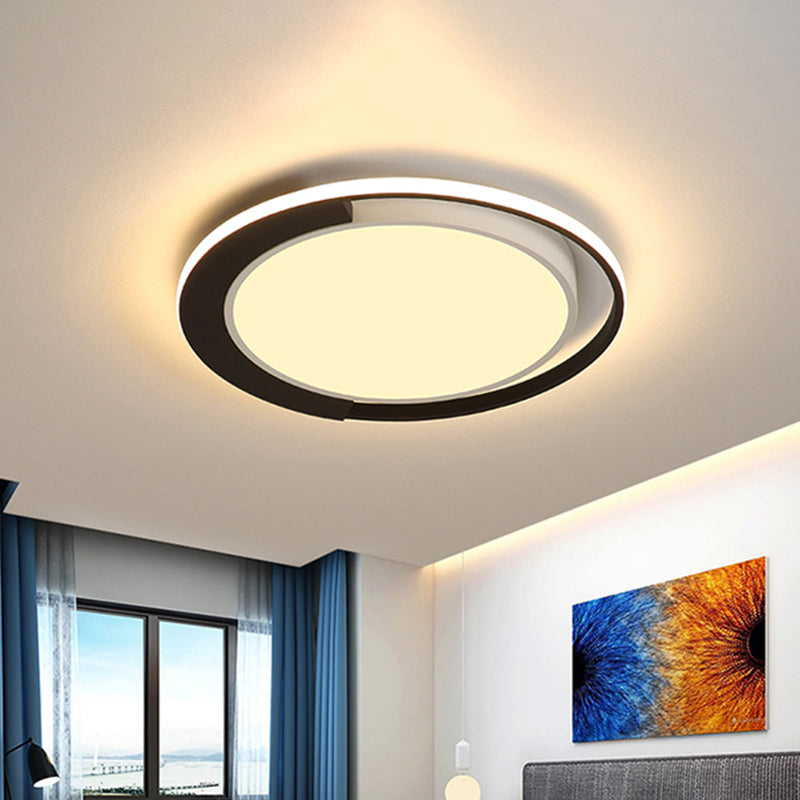 Plafonnier rond moderne à LED en acrylique noir et blanc avec diffuseur encastré en lumière blanche/chaude, 40,6 cm/49,5 cm de large