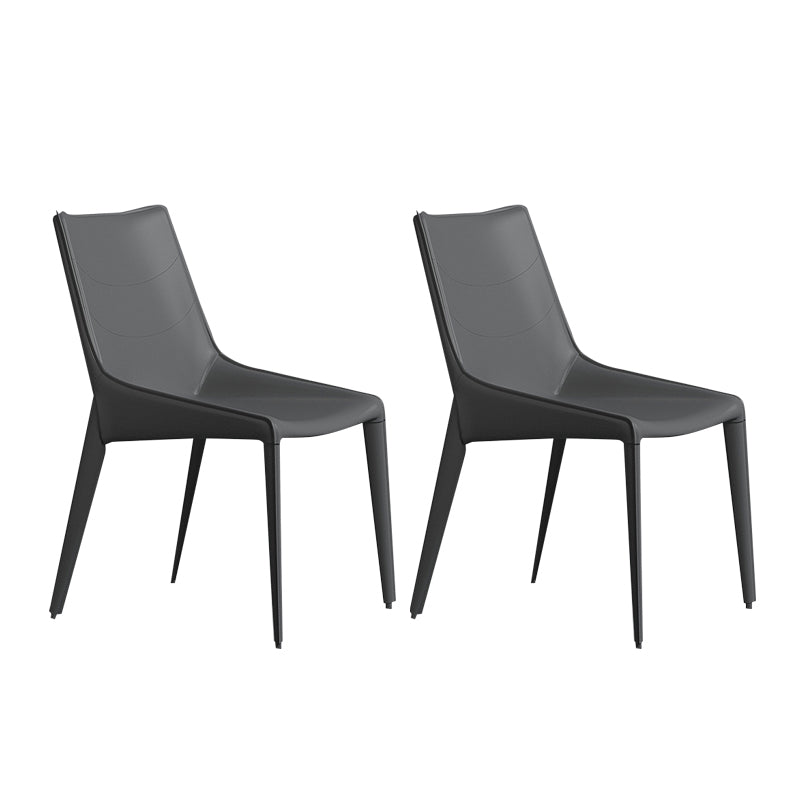 Minimalist Style Solid Back Armless Dining Chair Leather Dining Chair