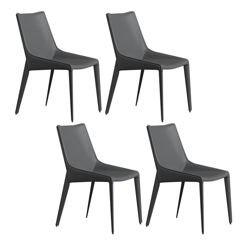 Minimalist Style Solid Back Armless Dining Chair Leather Dining Chair