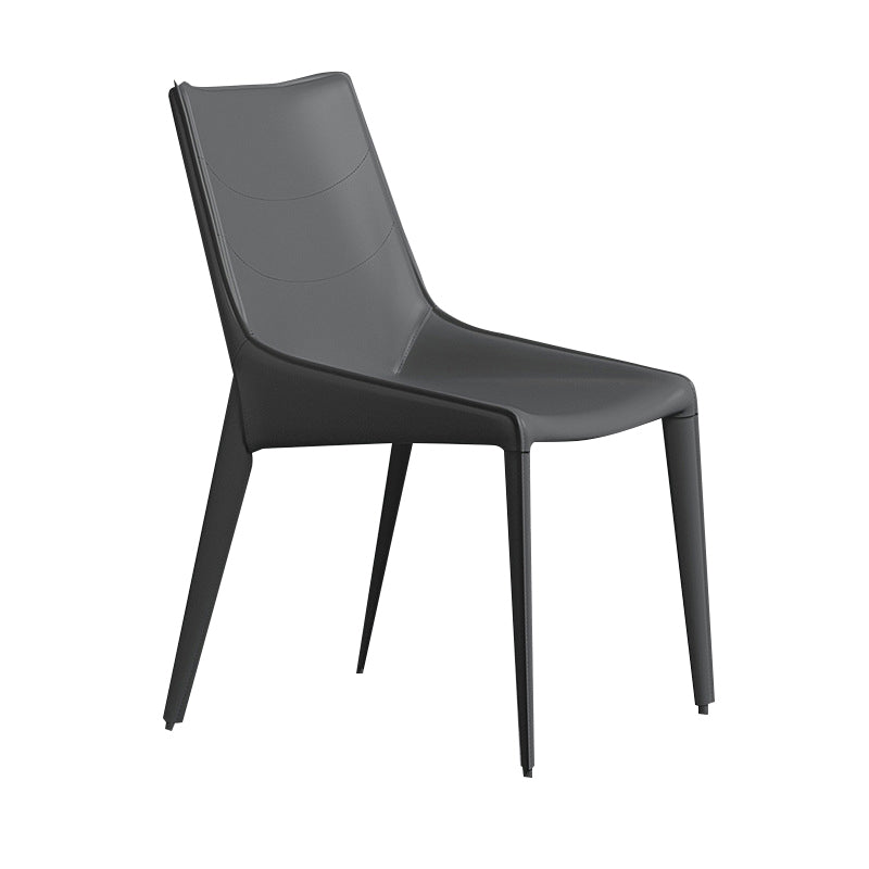 Minimalist Style Solid Back Armless Dining Chair Leather Dining Chair