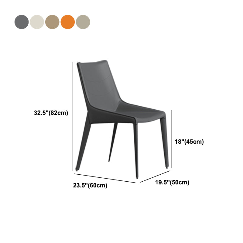 Minimalist Style Solid Back Armless Dining Chair Leather Dining Chair