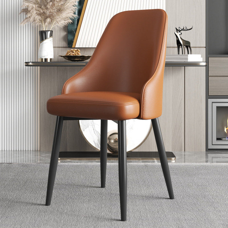 Minimalist Faux Leather Side Chair Arm Solid Back Chairs for Home