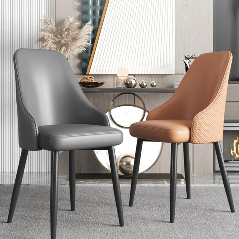 Minimalist Faux Leather Side Chair Arm Solid Back Chairs for Home